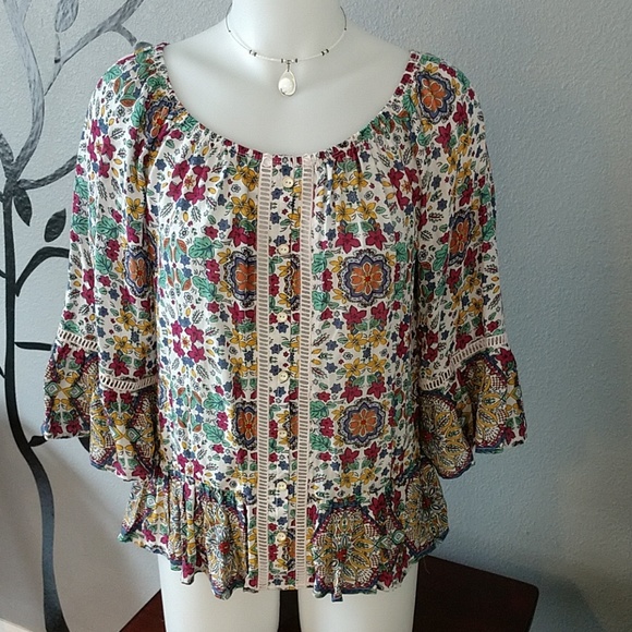 democracy printed ruffle top